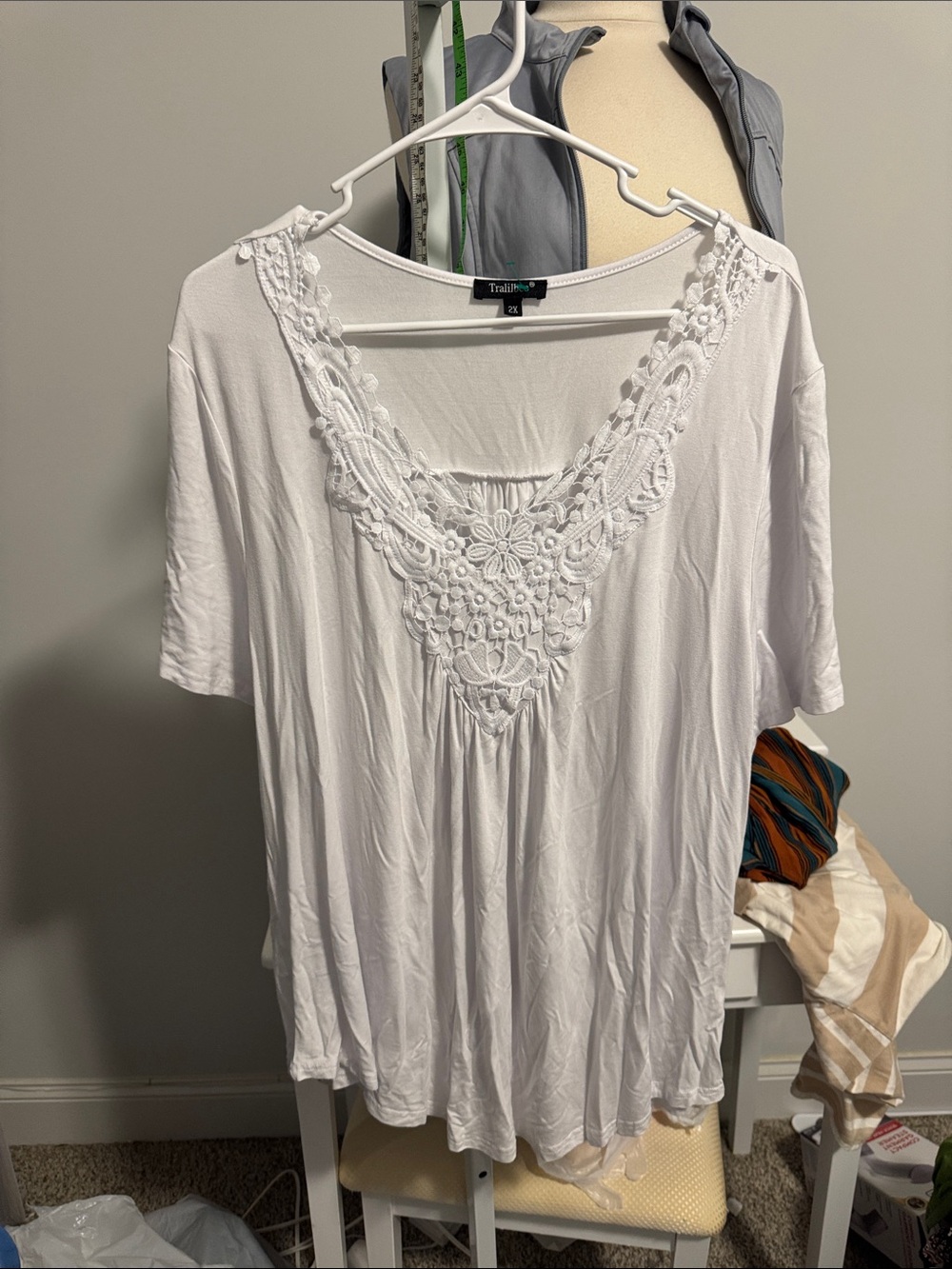 White Crochet V-Neck Women's Blouse